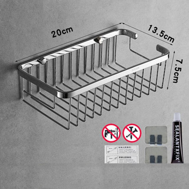 Brushed Stainless Steel Bathroom Racking Cosmetic Shelf For Washroom Shower Room Shampoo Basket Shelving Rack