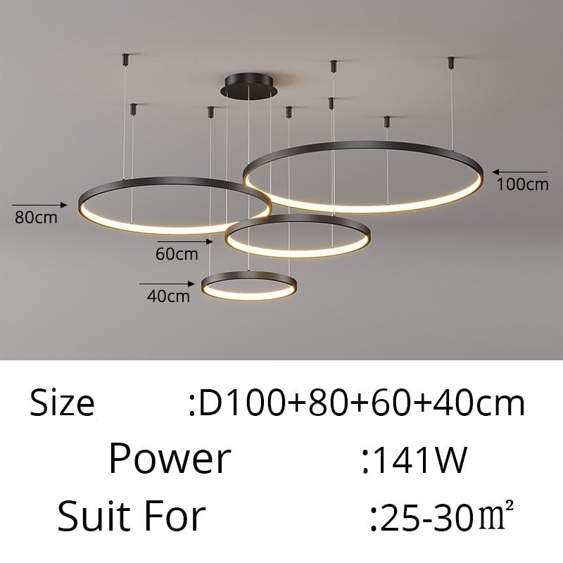 Contemporary Ring of Light LED Chandelier Suspended Circles Pendant Lights For Living Room Dining Room Reception Foyer Lighting