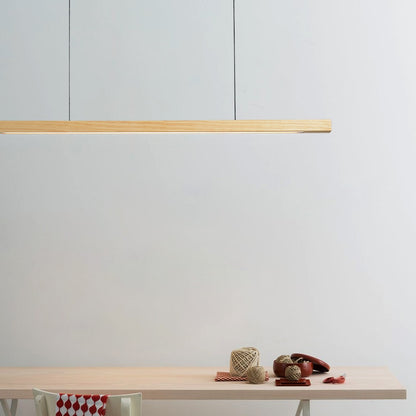 Modern Solid Wood Beam LED Pendant Light Fixture Sleek Minimalist Linear Lighting For Dining Room Table Kitchen Island Centrepiece Lighting