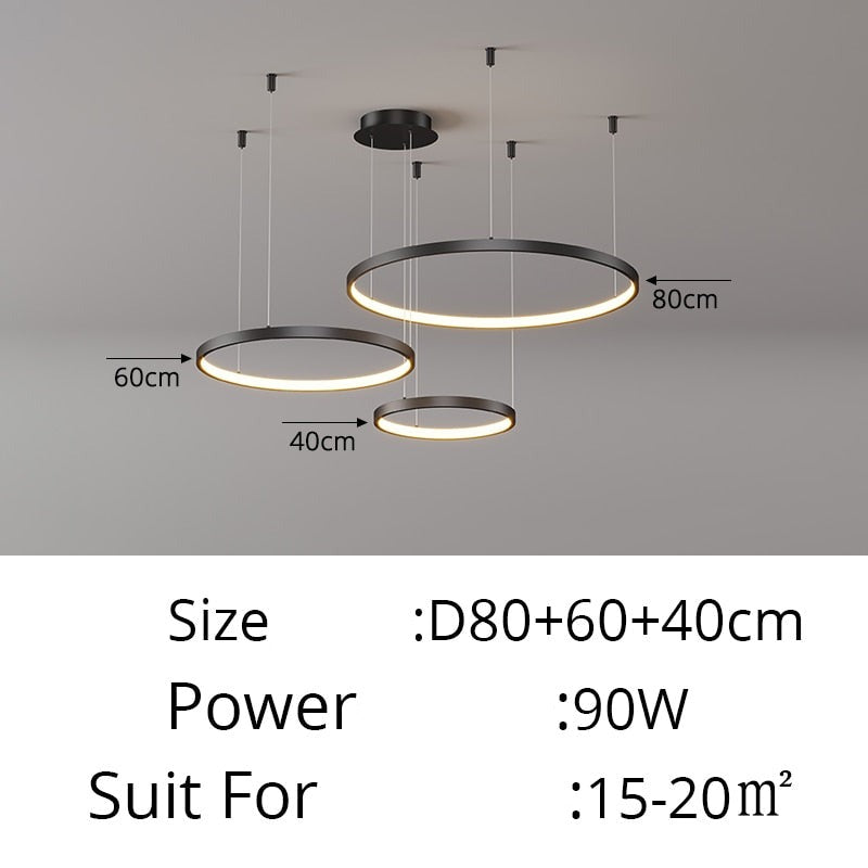 Contemporary Ring of Light LED Chandelier Suspended Circles Pendant Lights For Living Room Dining Room Reception Foyer Lighting