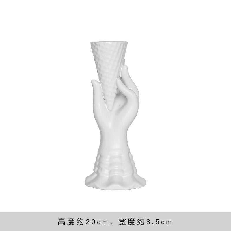 Nordic Creative White Ceramic Face Vase - Decorative Minimalist Tabletop Coffee Table Vase for Green Leaves & Simple Flowers