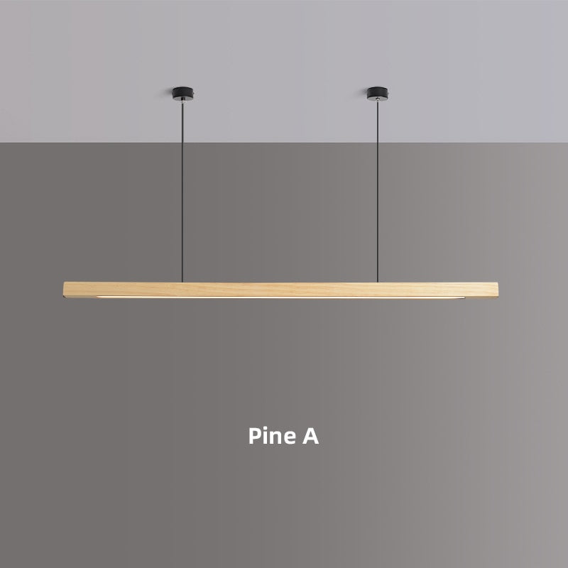 Modern Solid Wood Beam LED Pendant Light Fixture Sleek Minimalist Linear Lighting For Dining Room Table Kitchen Island Centrepiece Lighting