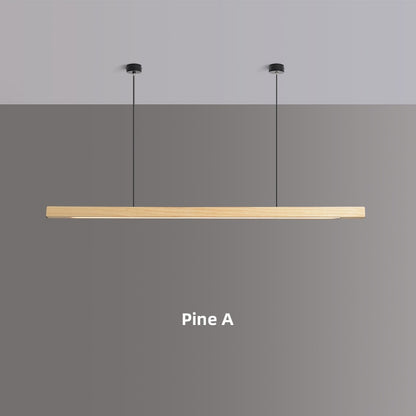 Modern Solid Wood Beam LED Pendant Light Fixture Sleek Minimalist Linear Lighting For Dining Room Table Kitchen Island Centrepiece Lighting