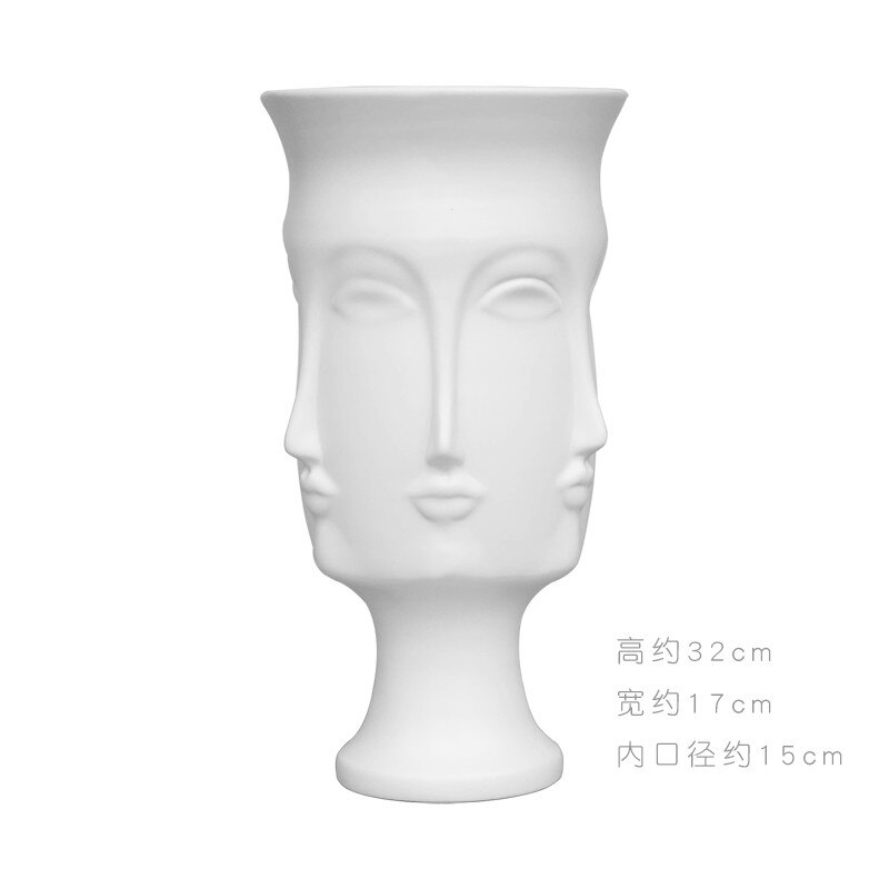 Nordic Creative White Ceramic Face Vase - Decorative Minimalist Tabletop Coffee Table Vase for Green Leaves & Simple Flowers
