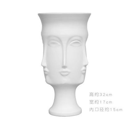 Nordic Creative White Ceramic Face Vase - Decorative Minimalist Tabletop Coffee Table Vase for Green Leaves & Simple Flowers