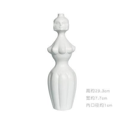 Nordic Creative White Ceramic Face Vase - Decorative Minimalist Tabletop Coffee Table Vase for Green Leaves & Simple Flowers