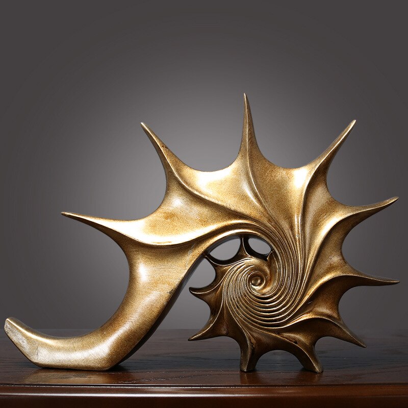 Golden Nautilus Resin Sculpture Modern Art Piece For Living Room Dining Room Office Accessories For Contemporary Interior Decor
