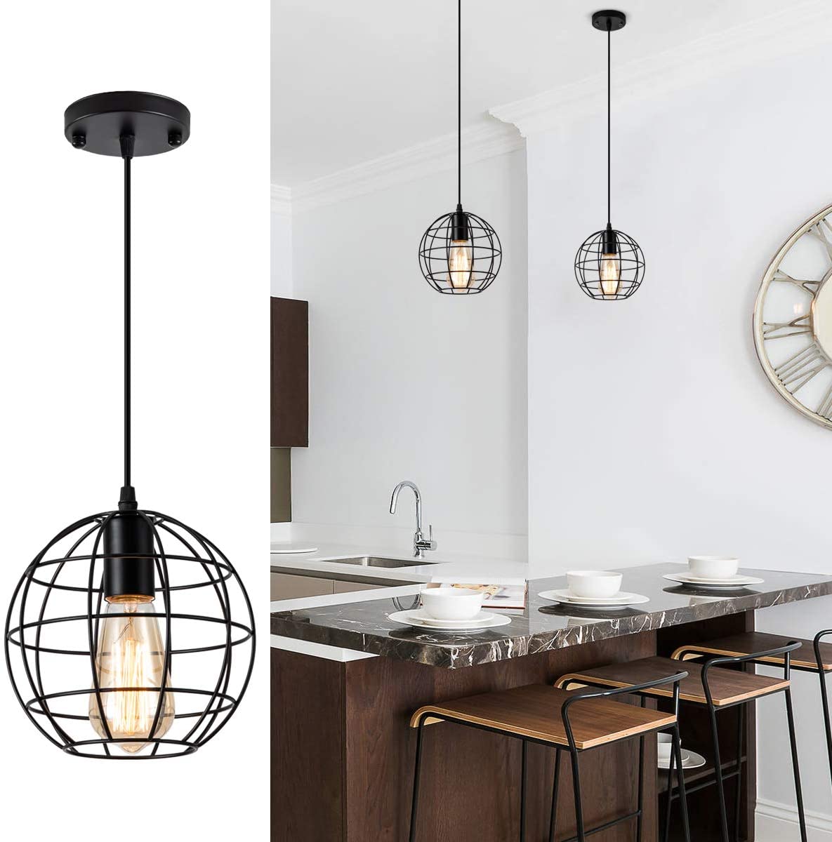 Modern Nordic Geometric Iron Cage LED Ceiling Light Pendants Lamps Classic Retro Industrial Lighting For Living Room Dining Room Trendy Pendant Lighting