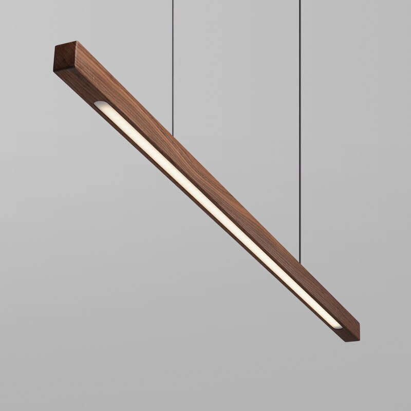 Modern Solid Wood Beam LED Pendant Light Fixture Sleek Minimalist Linear Lighting For Dining Room Table Kitchen Island Centrepiece Lighting