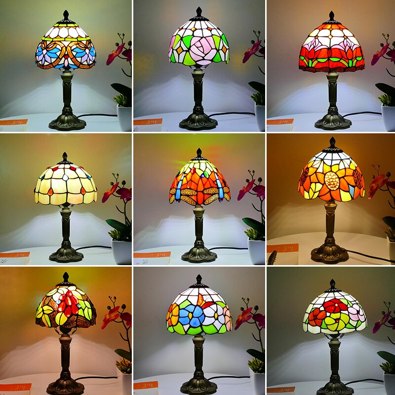 Mediterranean Tiffany Art Table Lamp - Stained Sea Glass Lampshade for Bedside, Bedroom, and Study Room Creative Interior Lighting