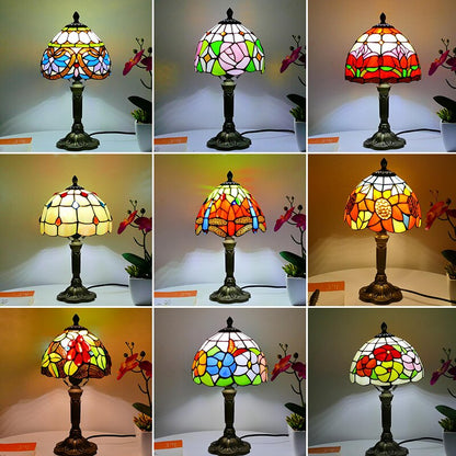 Mediterranean Tiffany Art Table Lamp - Stained Sea Glass Lampshade for Bedside, Bedroom, and Study Room Creative Interior Lighting