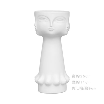 Nordic Creative White Ceramic Face Vase - Decorative Minimalist Tabletop Coffee Table Vase for Green Leaves & Simple Flowers