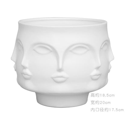 Nordic Creative White Ceramic Face Vase - Decorative Minimalist Tabletop Coffee Table Vase for Green Leaves & Simple Flowers