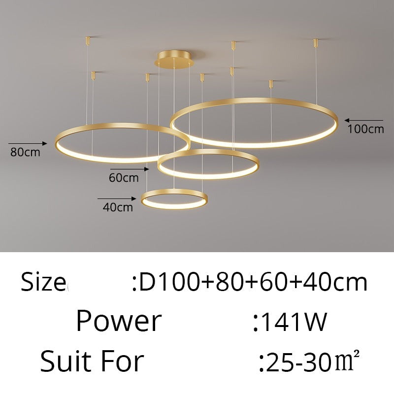 Contemporary Ring of Light LED Chandelier Suspended Circles Pendant Lights For Living Room Dining Room Reception Foyer Lighting