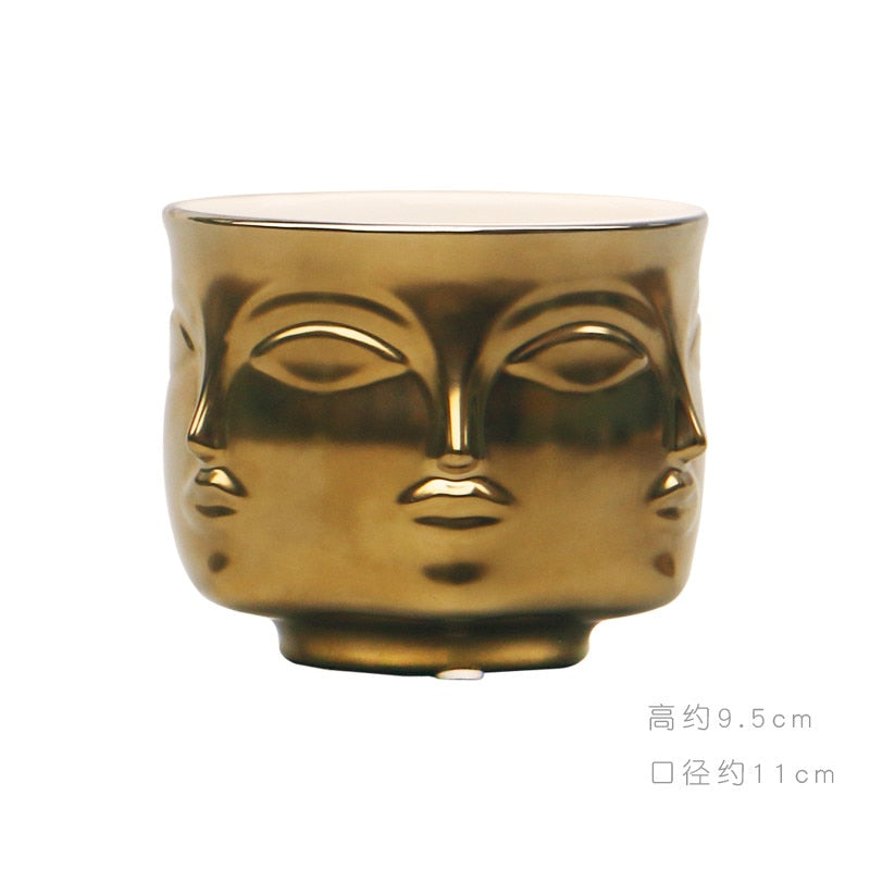 Nordic Creative White Ceramic Face Vase - Decorative Minimalist Tabletop Coffee Table Vase for Green Leaves & Simple Flowers