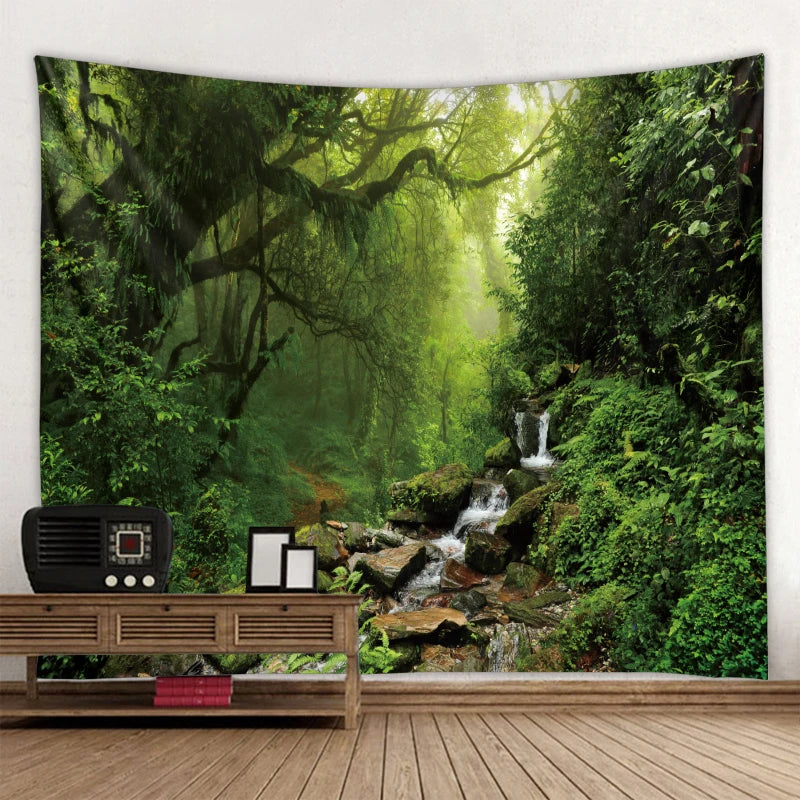 Exotic Natural Landscape Tapestry: Inspiring Waterfall Landscape and Forest Print - Bohemian Mandala Wall Decor with Calming Seascape Imagery