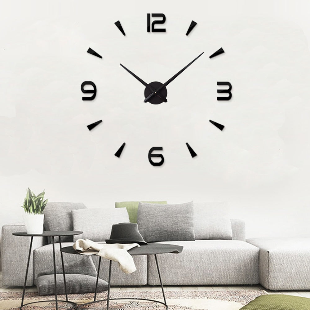 Large Wall Clock Quartz 3D DIY Big Watch with TIME Letter Decor Chrome Numerals Big Clock 1mtr Diameter