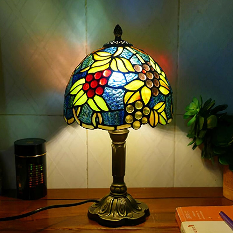 Mediterranean Tiffany Art Table Lamp - Stained Sea Glass Lampshade for Bedside, Bedroom, and Study Room Creative Interior Lighting