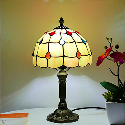 Mediterranean Tiffany Art Table Lamp - Stained Sea Glass Lampshade for Bedside, Bedroom, and Study Room Creative Interior Lighting