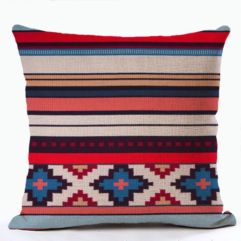 Bohemian Aztec Geometry Pattern Linen Cushion Case - Multicolored Abstract Ethnic Print Sofa Throw Cushion Cover for Living Room Decor