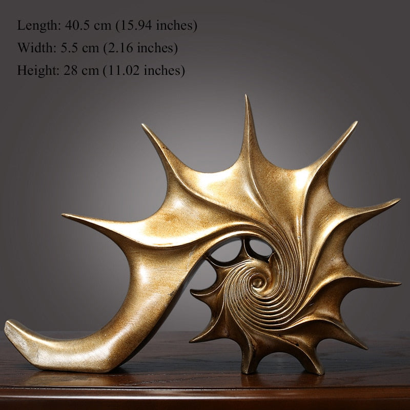 Golden Nautilus Resin Sculpture Modern Art Piece For Living Room Dining Room Office Accessories For Contemporary Interior Decor