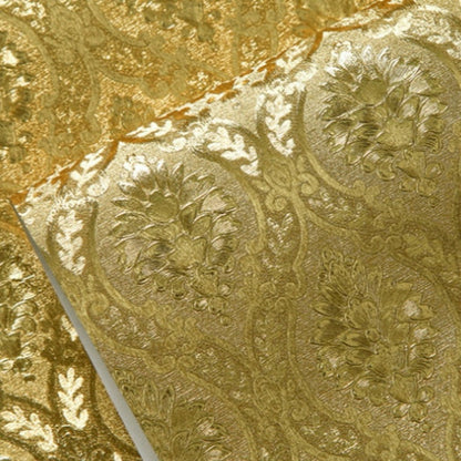 Luxurious Gold Damask Wallpaper Embossed Metallic Patterned Premium Wall Covering For Boutique Home Shop Salon Decor