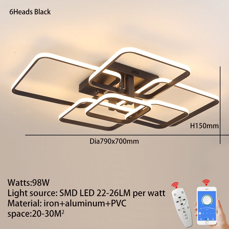 Modern Interior LED Ceiling Light Rounded Squares Black White Lighting Fixture For Contemporary Living Room Home Office Decor