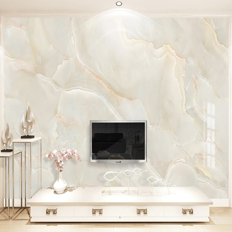 Modern Beige Marble Wall Covering For TV Background Customizable Size Textured Relief Wall Mural For Contemporary Home Decor