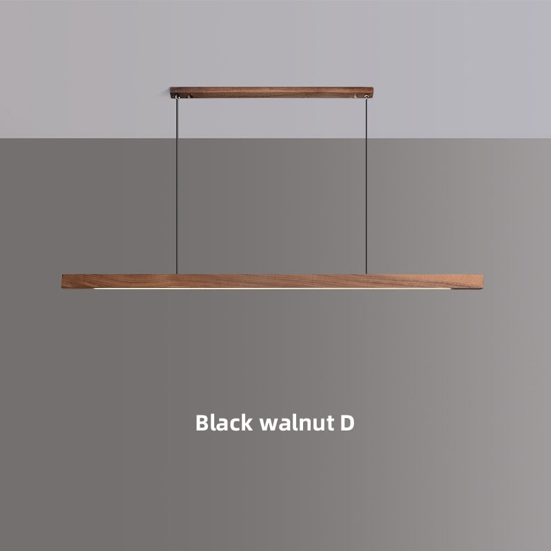 Modern Solid Wood Beam LED Pendant Light Fixture Sleek Minimalist Linear Lighting For Dining Room Table Kitchen Island Centrepiece Lighting