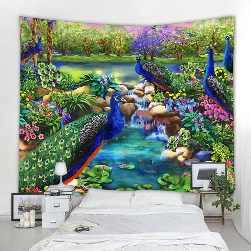 Lush Tropical Waterfalls Exotic Landscape Tapestry: Inspiring Fantasy Landscape and Rainforest Print - Creative Bedroom Living Room Wall Decor