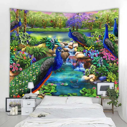 Lush Tropical Waterfalls Exotic Landscape Tapestry: Inspiring Fantasy Landscape and Rainforest Print - Creative Bedroom Living Room Wall Decor