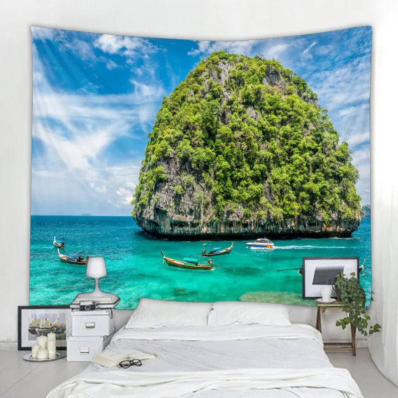 Lush Tropical Islands Landscape Tapestry Wall Decoration For Living Room Bedroom Inspiring Dream Travel Exotic Getaway Beach Palm Trees Seascape Pictures Of Calm For Creative Home Decor