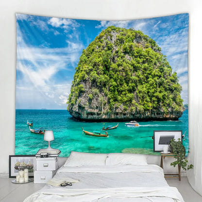 Lush Tropical Islands Landscape Tapestry Wall Decoration For Living Room Bedroom Inspiring Dream Travel Exotic Getaway Beach Palm Trees Seascape Pictures Of Calm For Creative Home Decor