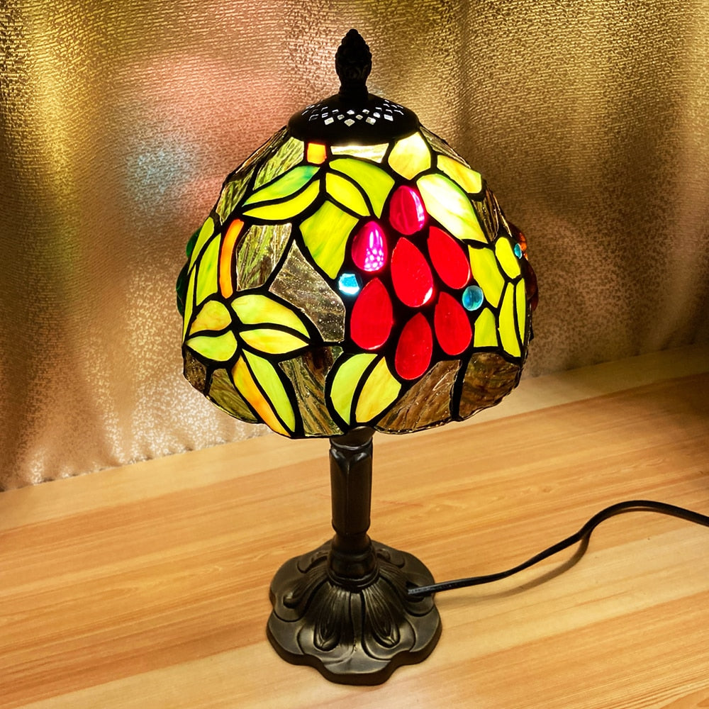 Mediterranean Tiffany Art Table Lamp - Stained Sea Glass Lampshade for Bedside, Bedroom, and Study Room Creative Interior Lighting