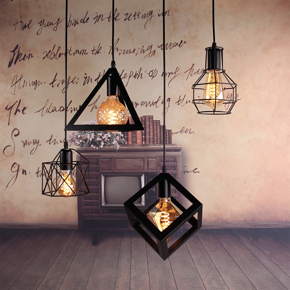 Modern Nordic Geometric Iron Cage LED Ceiling Light Pendants Lamps Classic Retro Industrial Lighting For Living Room Dining Room Trendy Pendant Lighting