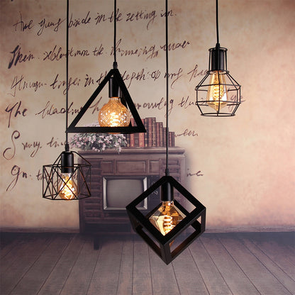 Modern Nordic Geometric Iron Cage LED Ceiling Light Pendants Lamps Classic Retro Industrial Lighting For Living Room Dining Room Trendy Pendant Lighting