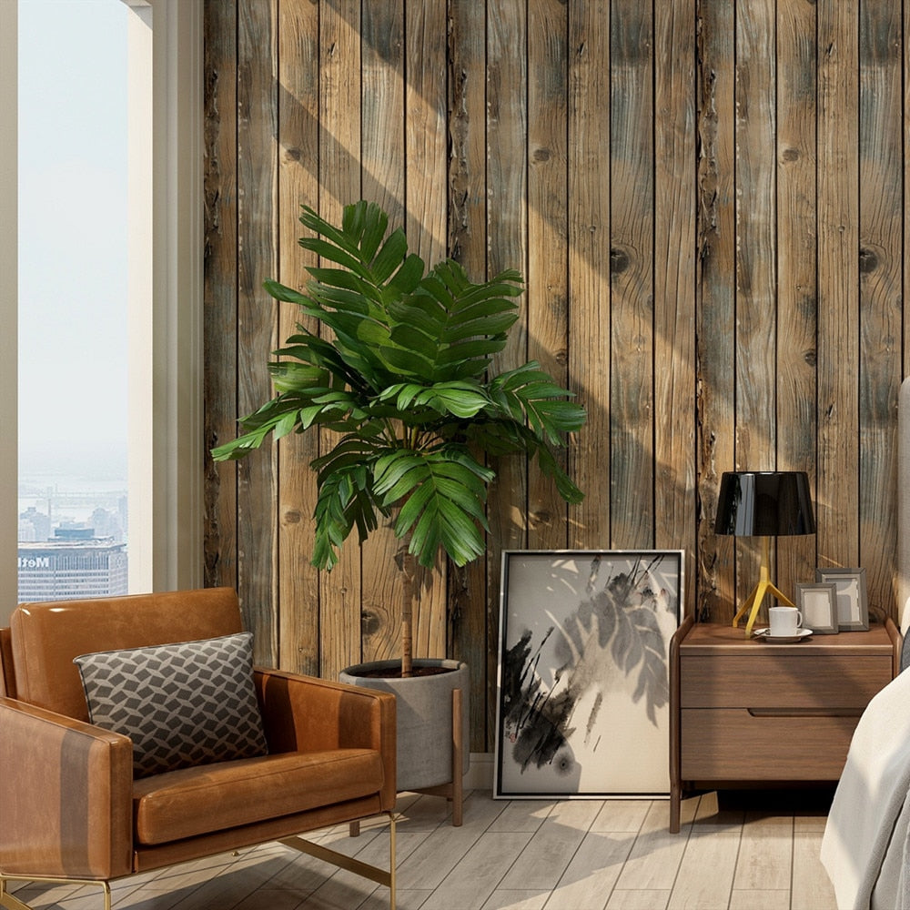 Vintage Faux Wood Panels Self Adhesive PVC Wall Covering Peel & Stick Vinyl Wall Paper For Modern Retro Home Office Decor