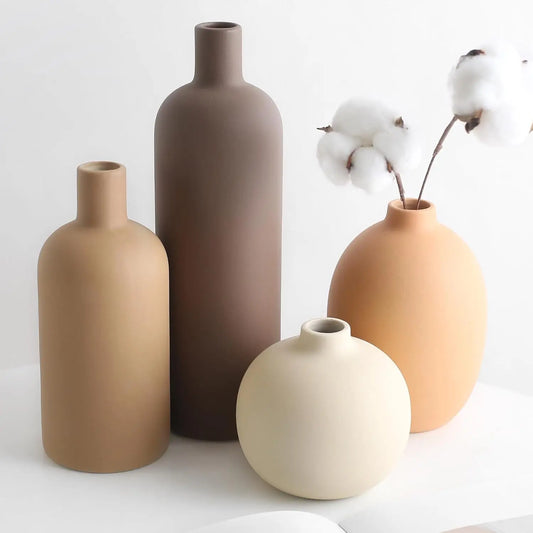 Handcrafted Ceramic Vase Set – Neutral Rustic Decor for Minimalist Contemporary Interior Design & Modern Farmhouse Decor