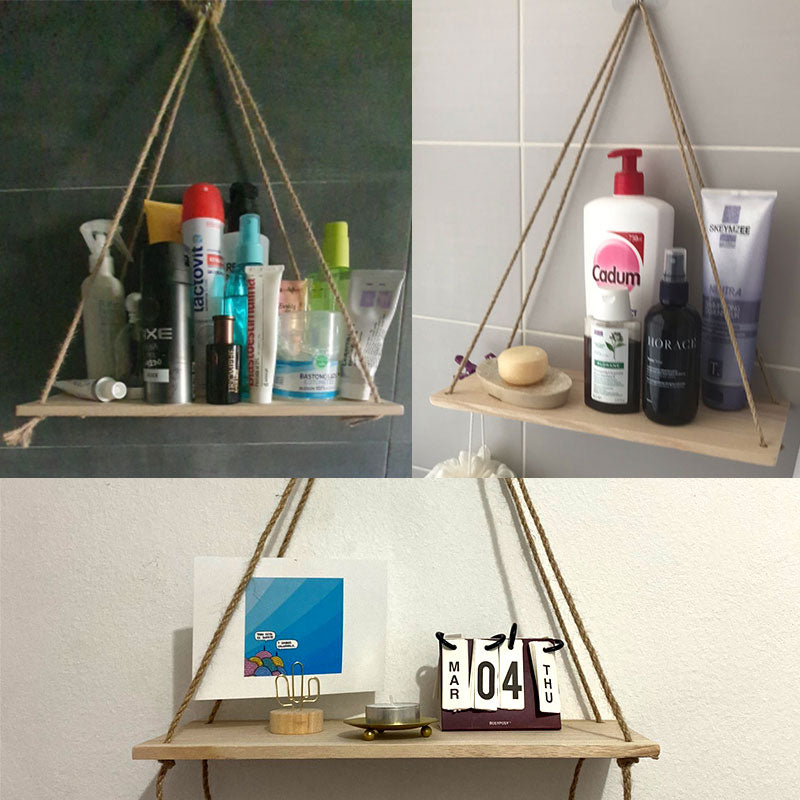 Nordic Hanging Rope Wall Mounted Floating Shelves Premium Wood Swing Plant Flower Pot Tray Scandinavian Home Decoration