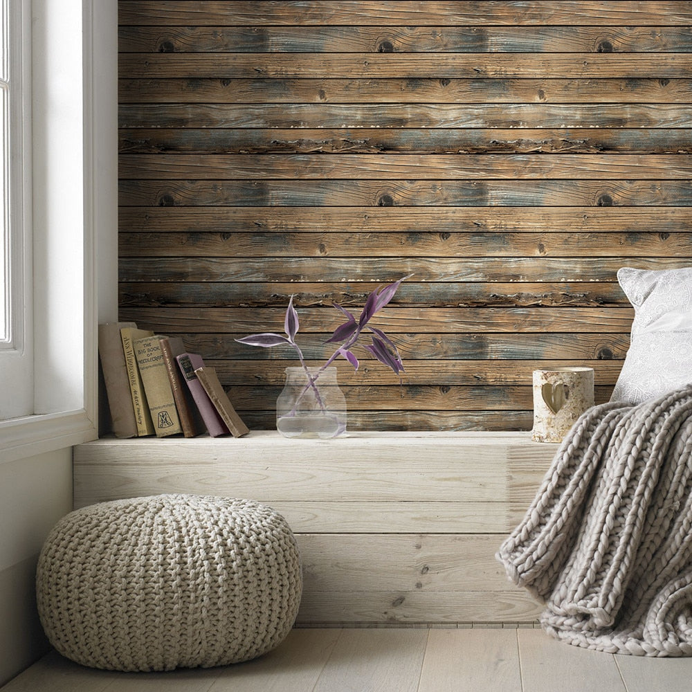 Vintage Faux Wood Panels Self Adhesive PVC Wall Covering Peel & Stick Vinyl Wall Paper For Modern Retro Home Office Decor