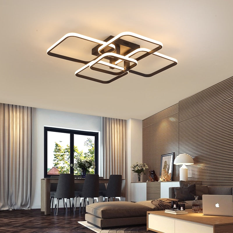 Modern Interior LED Ceiling Light Rounded Squares Black White Lighting Fixture For Contemporary Living Room Home Office Decor