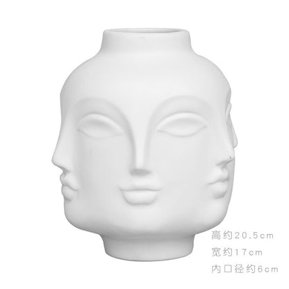 Nordic Creative White Ceramic Face Vase - Decorative Minimalist Tabletop Coffee Table Vase for Green Leaves & Simple Flowers