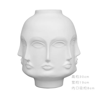 Nordic Creative White Ceramic Face Vase - Decorative Minimalist Tabletop Coffee Table Vase for Green Leaves & Simple Flowers
