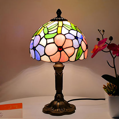 Mediterranean Tiffany Art Table Lamp - Stained Sea Glass Lampshade for Bedside, Bedroom, and Study Room Creative Interior Lighting
