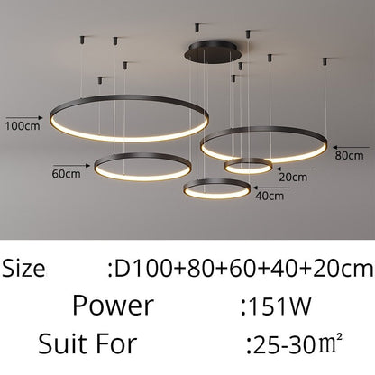 Contemporary Ring of Light LED Chandelier Suspended Circles Pendant Lights For Living Room Dining Room Reception Foyer Lighting
