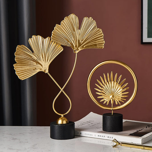 Nordic Golden Auspicious Leaf Craft Sculpture Ornamental Decoration For Living Room Coffee Table Mantelpiece Trendy Home Decor Accessories