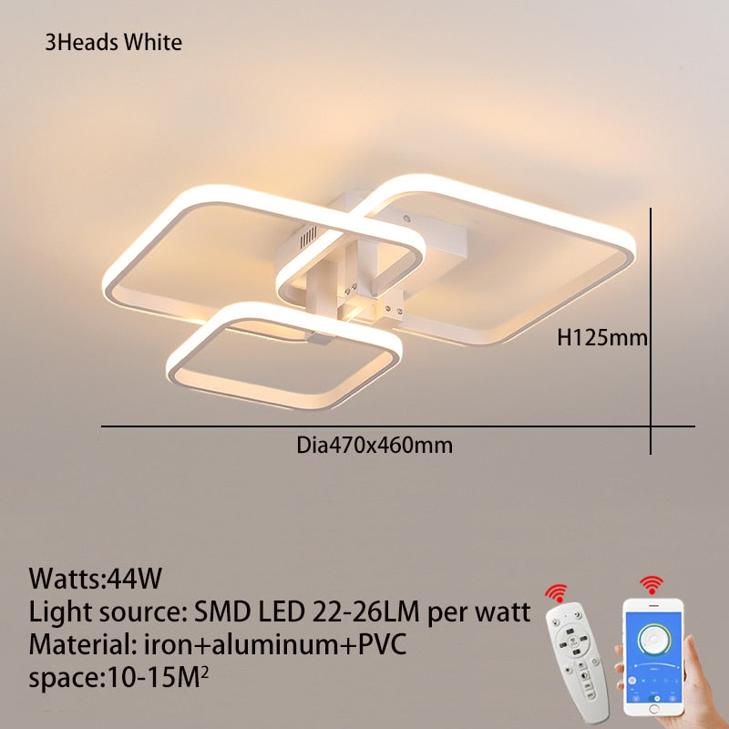 Modern Interior LED Ceiling Light Rounded Squares Black White Lighting Fixture For Contemporary Living Room Home Office Decor
