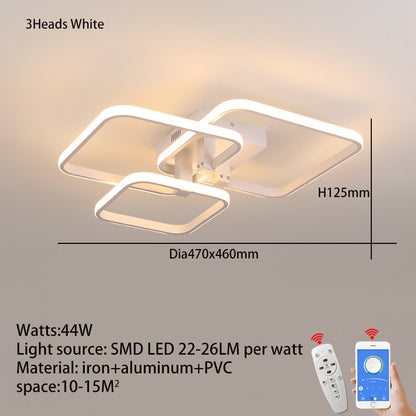 Modern Interior LED Ceiling Light Rounded Squares Black White Lighting Fixture For Contemporary Living Room Home Office Decor