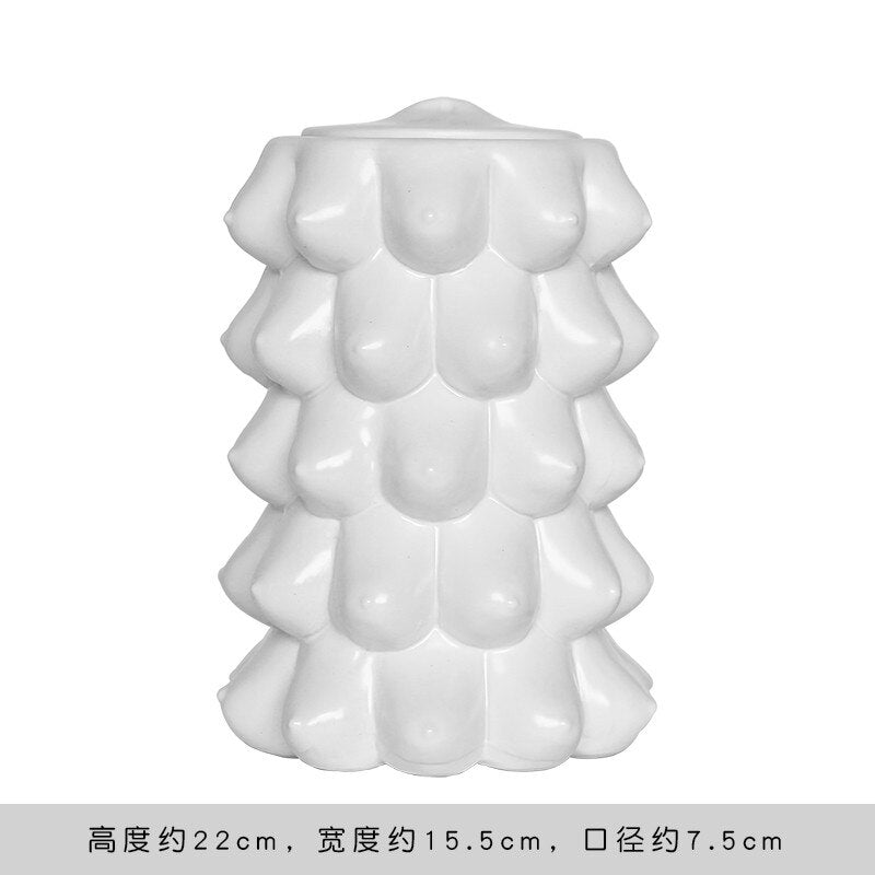 Nordic Creative White Ceramic Face Vase - Decorative Minimalist Tabletop Coffee Table Vase for Green Leaves & Simple Flowers