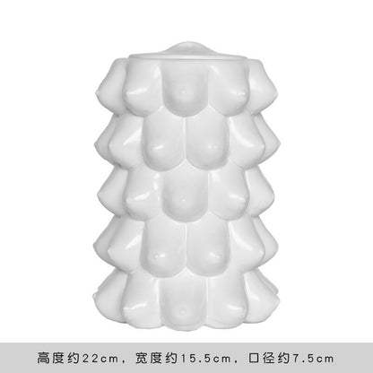 Nordic Creative White Ceramic Face Vase - Decorative Minimalist Tabletop Coffee Table Vase for Green Leaves & Simple Flowers